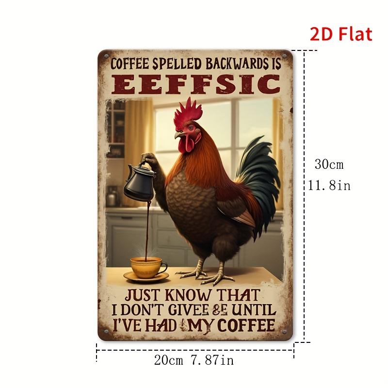

[2D Плаский] 1 шт. Перевернуте написання: Кава Настінний Декор - Постер з Іржі в Сільському Стилі з Малюнком Півня, Ідеально для Декору Домашнього Бару 20x30cm（7.8x11.8inch）