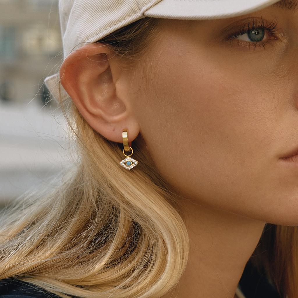 Youthway Glückszirkon Blau Türkis Böses Auge Hängeohrringe für Damen Vergoldete Edelstahl-Ohrringe Modeschmuck