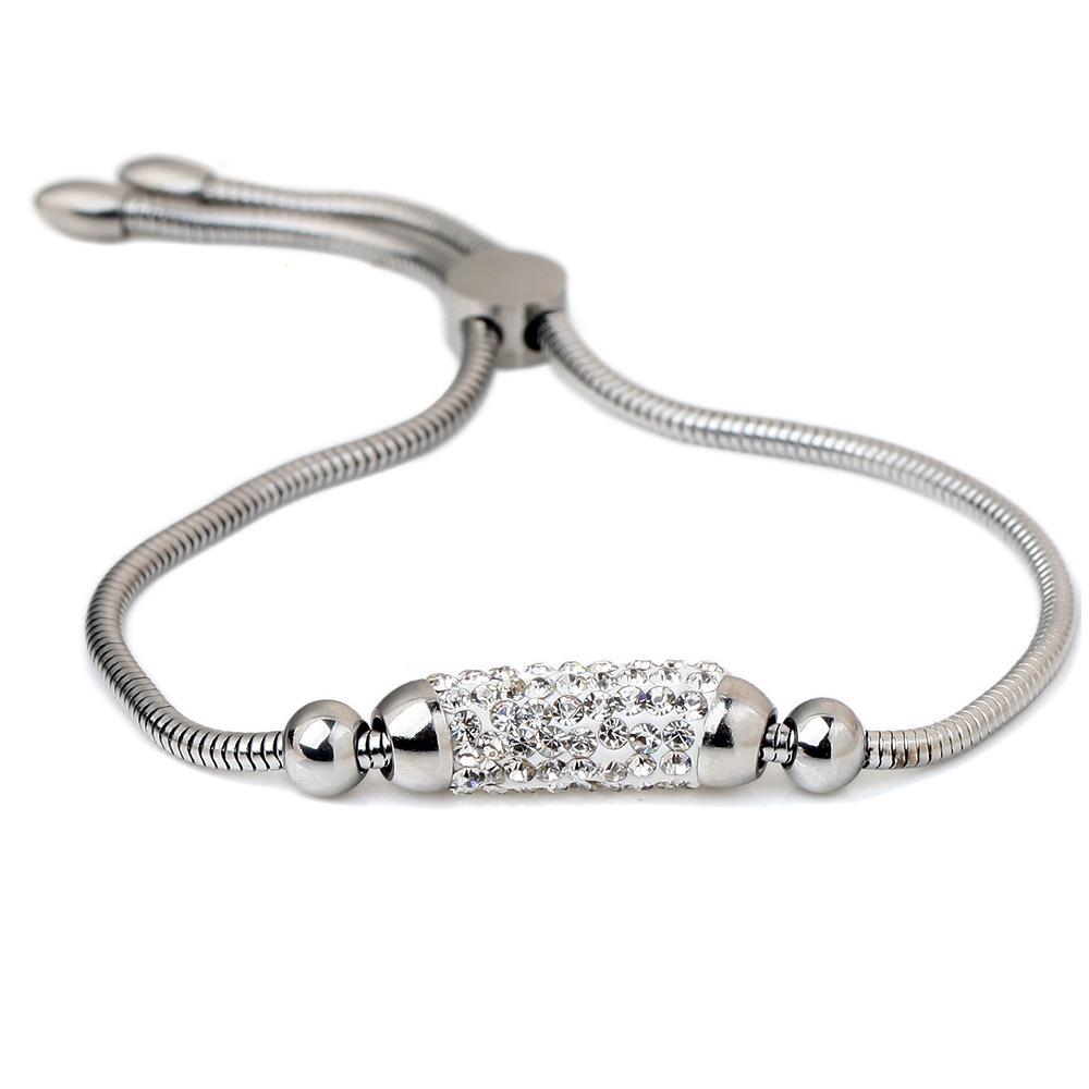 European & American Rhinestone Adjustable Snake Bone Chain Bracelet in Stainless Steel