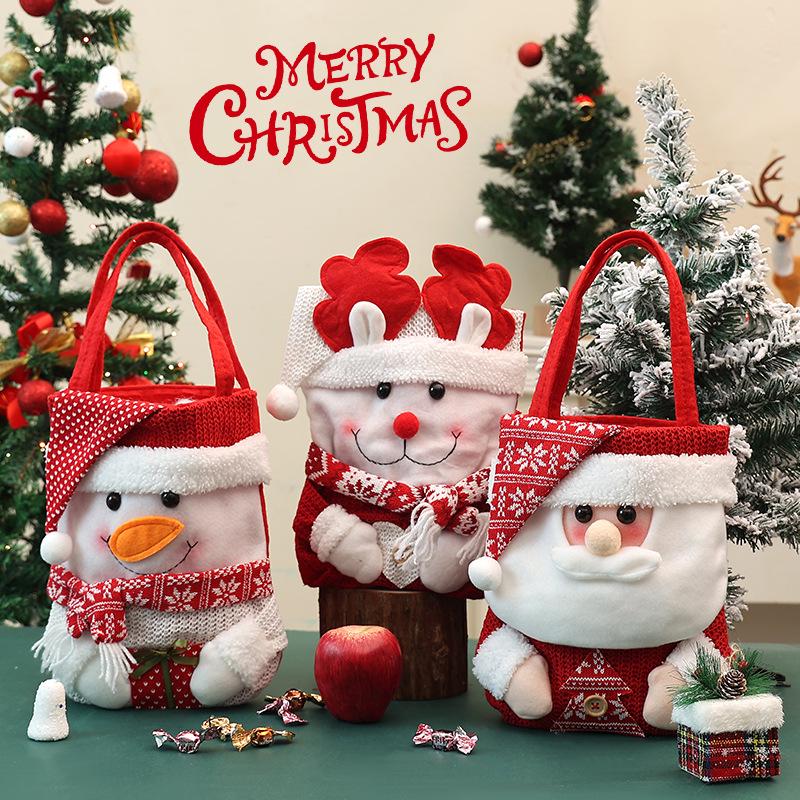 Christmas Candy Bags with Santa Claus Design, Imitation Linen Gift Bags for Holiday Decor