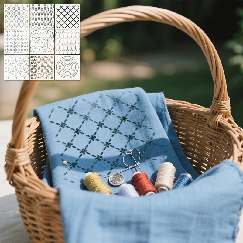 YOMDID 9pz Modelli per Ricamo Sashiko Riutilizzabili in PET Stencil da Cucito Modelli da Ricamo Fai da Te Modello Geometrico a Linea per Quilting