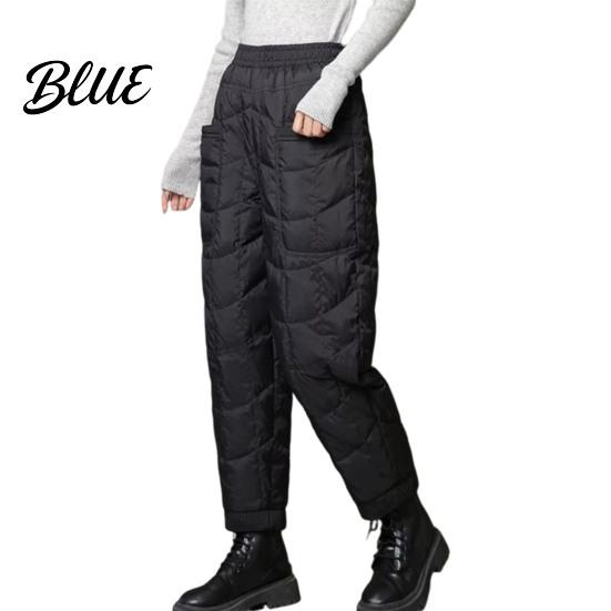 Women Travel Pants with Pockets Harem Elastic High Waist Lightweight Down Trousers Large Thick Warm Quilt Versatile Travel-friendly Bottoms