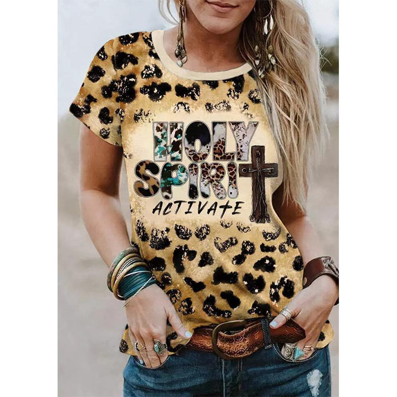 Jesus Cross Leopard 3d Print T-shirt Women Streetwear Short Sleeve T Shirts Harajuku Oversized Y2k Tops Tees Female Clothing