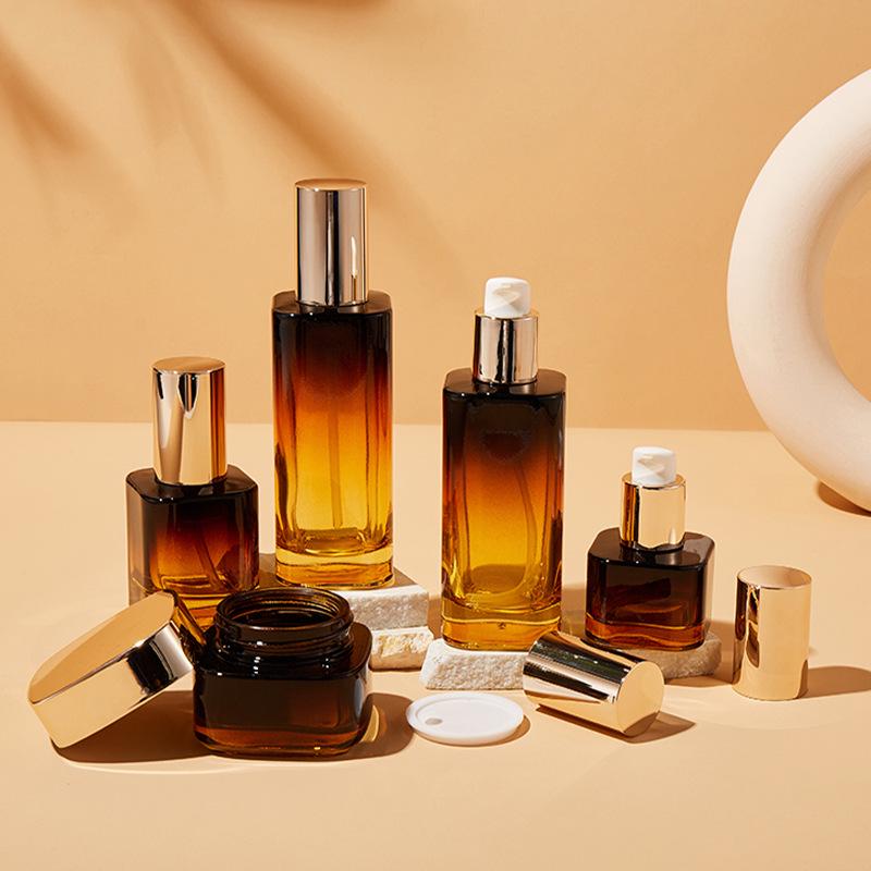 100ml Square Glass Skincare Essence and Lotion Refill Bottle - Travel-Friendly with Pump Dispenser Transparent Bottle without Accessories