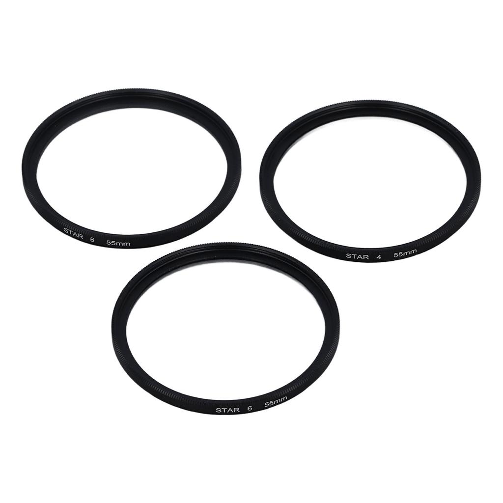 3PCS 55mm Star Filter 4 Points 6 Points 8 Points Starburst Lens Filter with Storage Pouch for DSLR Cameras
