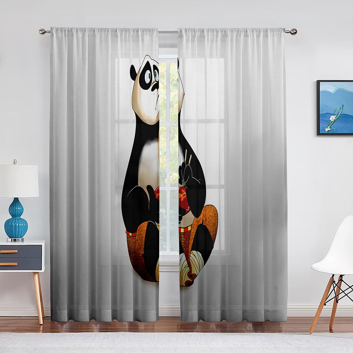 

Мультфильм Панда Забавная тема животных Тюль Шторы для спальни Черно-белые оконные занавески Декор отеля Главная Гостиная Прозрачные шторы 1 PCS W100XH250cm&Grommet Top