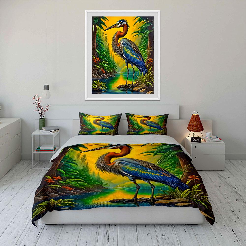 Heron Nature Artwork Set Soft Comfortable Duvet Cover Bedding Set Included 1*Duvet Cover & 2*Pillowcases, Gift