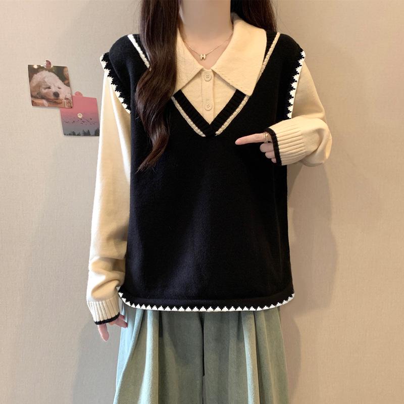 Plus Size Women's Thick Knit Sweater - Slimming Two-Piece Loose Top for Autumn/Winter
