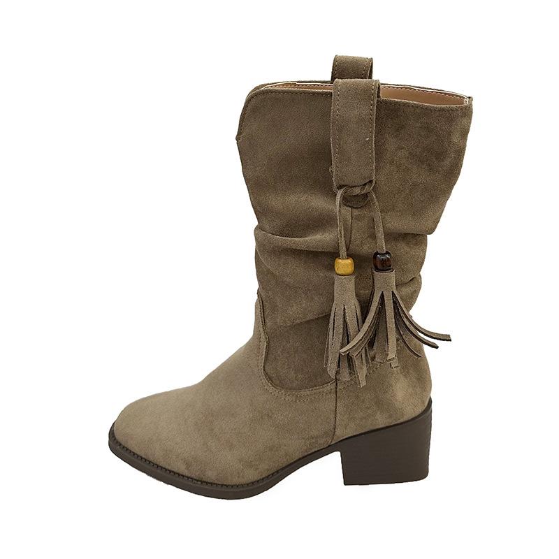 2025 autumn and winter new retro suede thick heel western boots Martin boots women's boots comfortable and versatile stacking boots