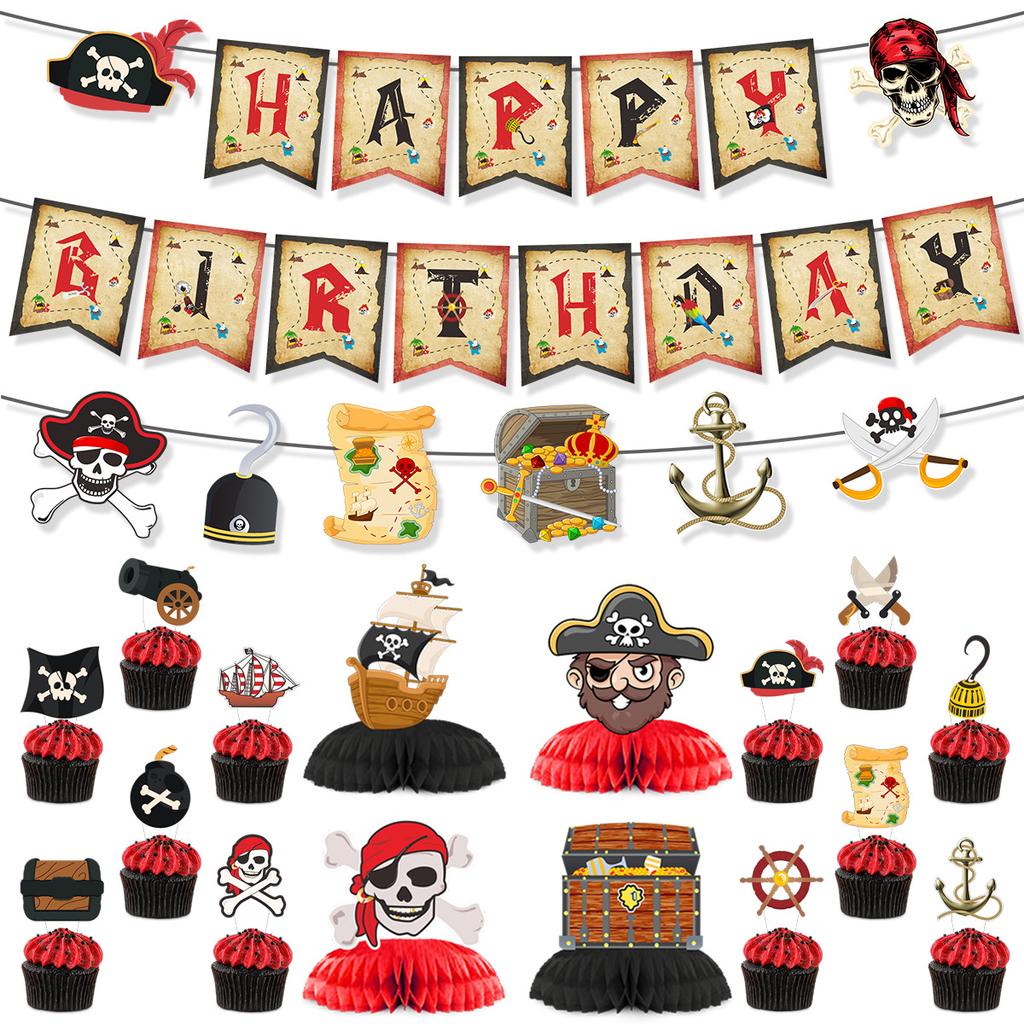 Pirate Theme Party Decoration Boy Birthday Flag Cake Card Balloon Set Customization