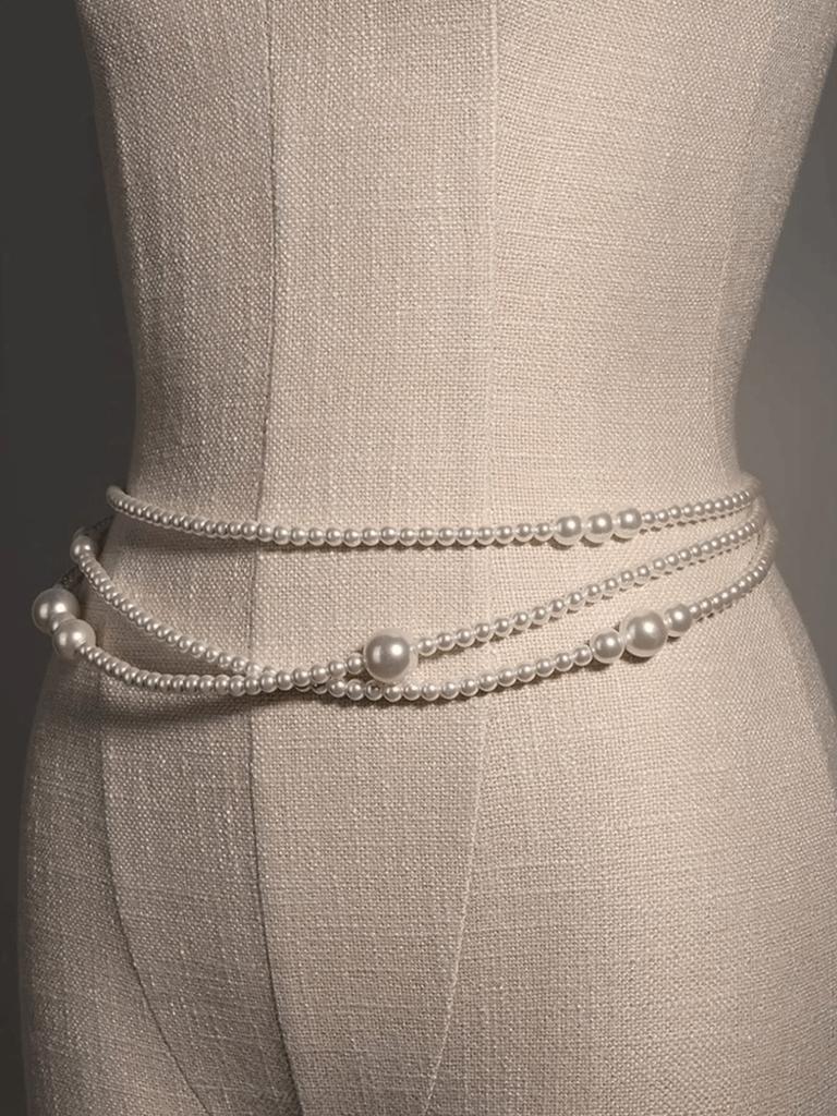 1pc Elegant Premium White Pearl Waist Chain Summer, School Fall, Autumn, Halloween