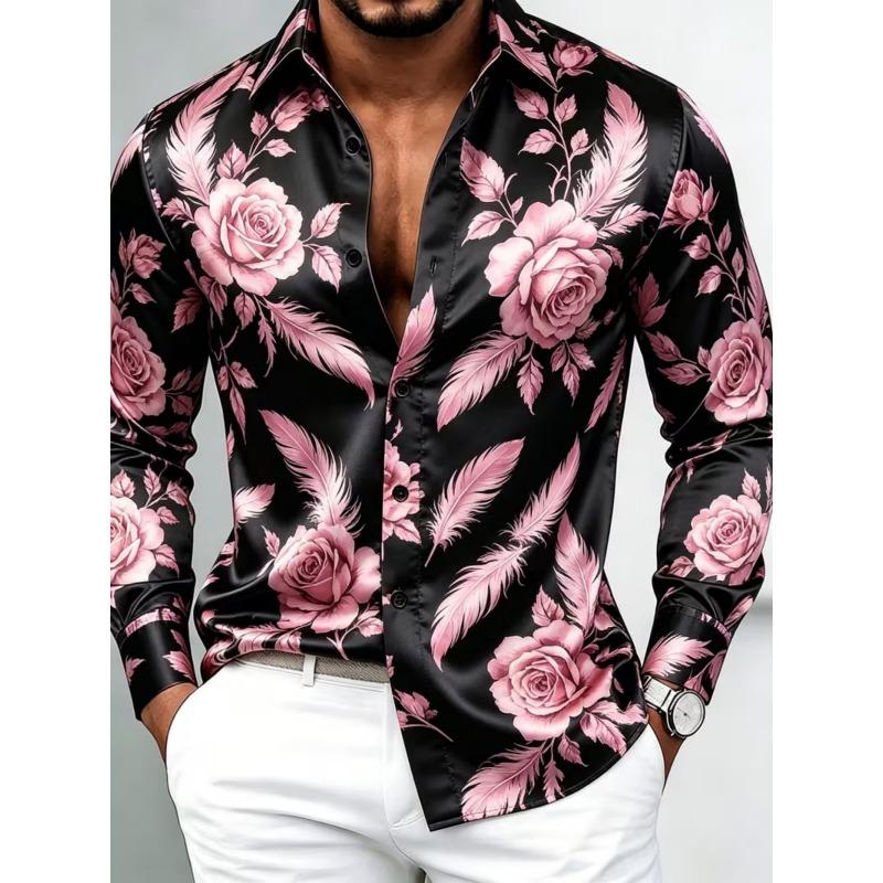 Men's New Series Long Sleeved Satin Shirt, 3D Printed with Various Printed Patterns, Luxurious and Fashionable