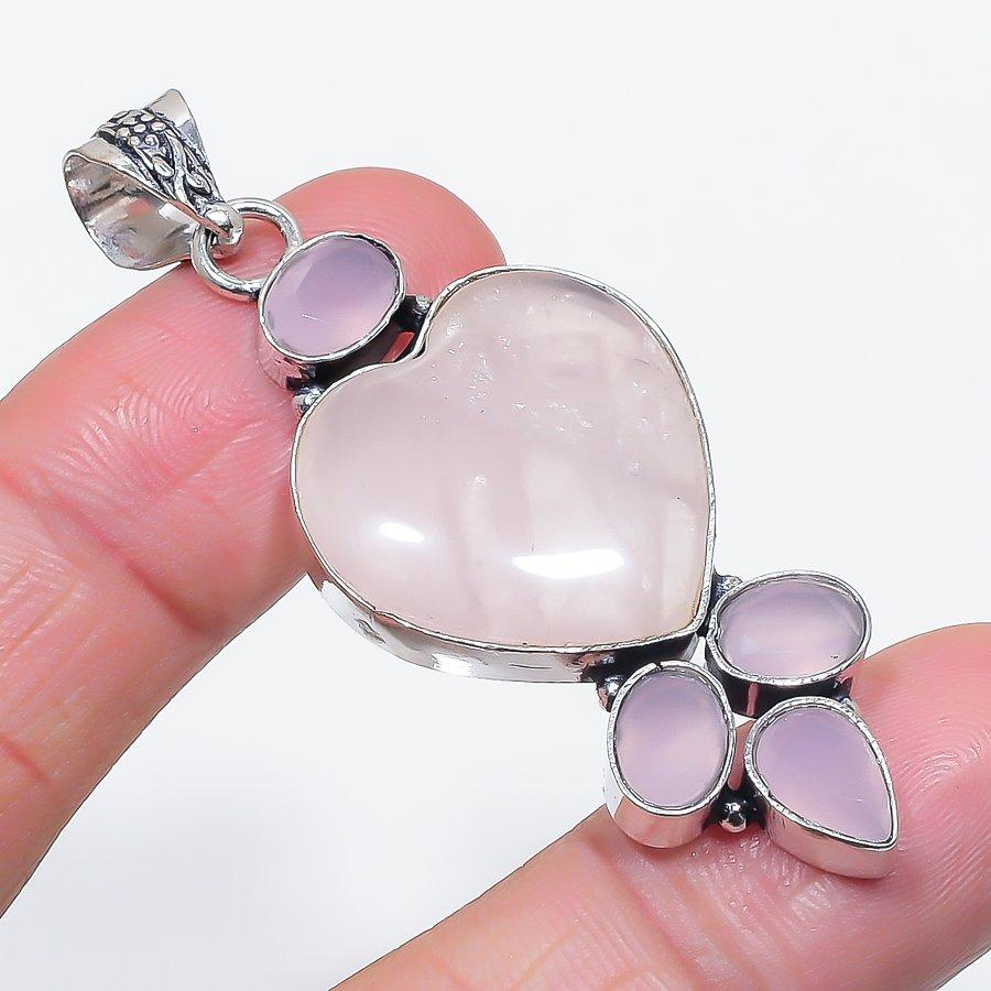 

Natural Rose Quartz, Chalcedony 925 Sterling Silver Jewelry Pendant 2.40 i8s39