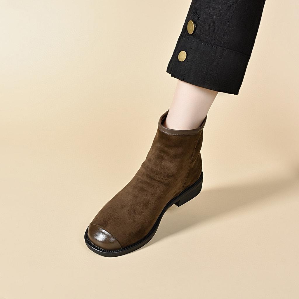 Round Head Short Boots Women's 2025 Autumn and Winter New Round Head Casual Short Boots Rear Zipper Cotton Boots Chelsea Boots Women's Leather Boots