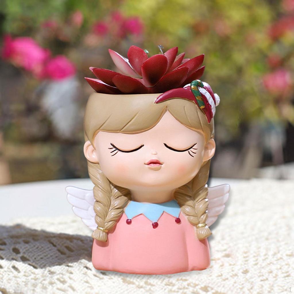 Elf Girl Flower Pot Plant Anti Slip Desktop Ornaments Resin Planters Bonsai for Office Desk
