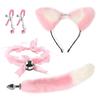 VaHppy SM BDSM Sex Toy Sets Role-playing Fox 5pcs/lot Plush Anal Plug Tail Bell Collar Mouth Plugs White/Black/Pink Couple Games