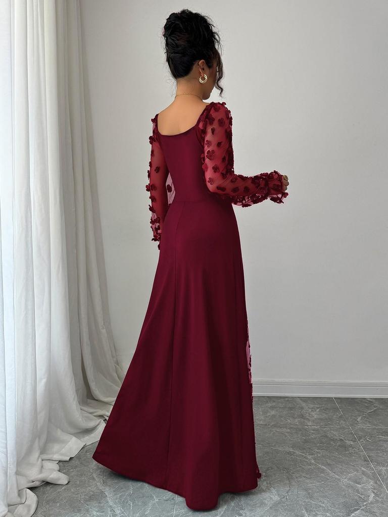 French Retro See-through Long Sleeve Evening Dress (2026)