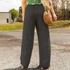 Women's Trousers Solid Color Casual Pocket Loose Elastic Waist Strap Cotton Linen Straight Trousers