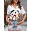 Women Shirts Lapel Short Sleeve Abstract Cartoon Portrait Prints Blouses Fashion Casual Cute Cat Print Shirts Tops