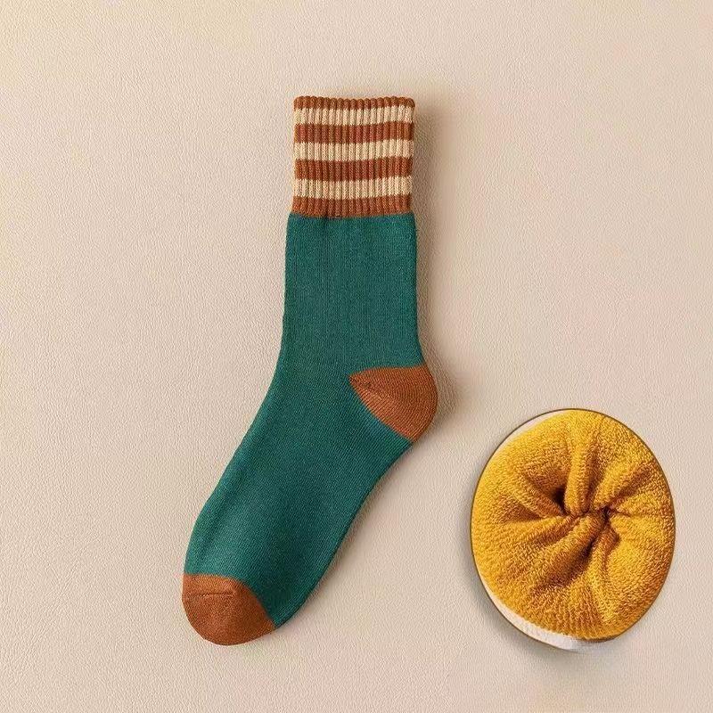 Women's Winter Fleece, Thickened Towel Socks, Striped Warm Winter Long Socks, Autumn and Winter Mid-calf Socks