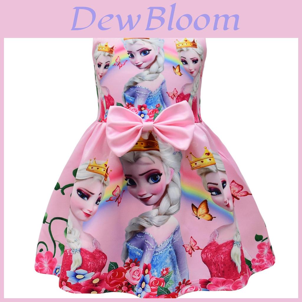 Vestito Cartone Animato Elsa di Frozen per Bambina in Tessuto Misto Cotone per Giocare d'Estate