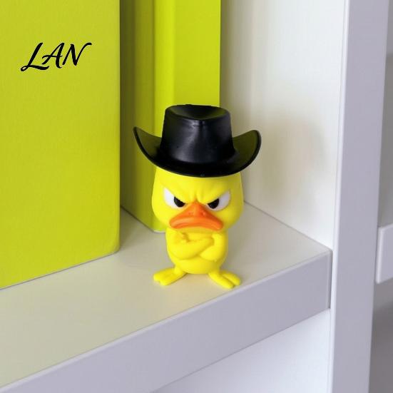 Desktop Figurine Collection Angry Duck Desk Figurine, 3D Printed Yellow Office Decoration with Cowboy Miniature Figures Hat, Little Animal Ornament