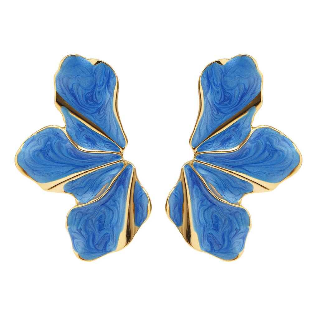 Design Sense Metal Wind Dripping Oil Petal Stud Earrings Female, Fashion Gradual Change Flower Earrings