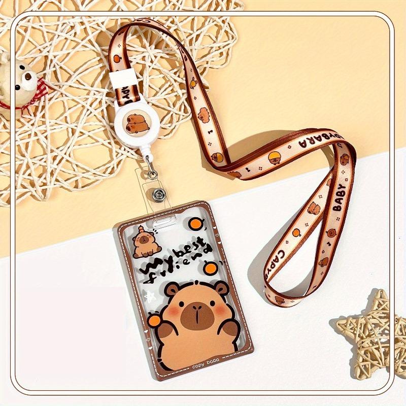 Cute Cartoon Retractable Lanyard Card Holder, Transparent Anti‑Loss Card Case for Students
