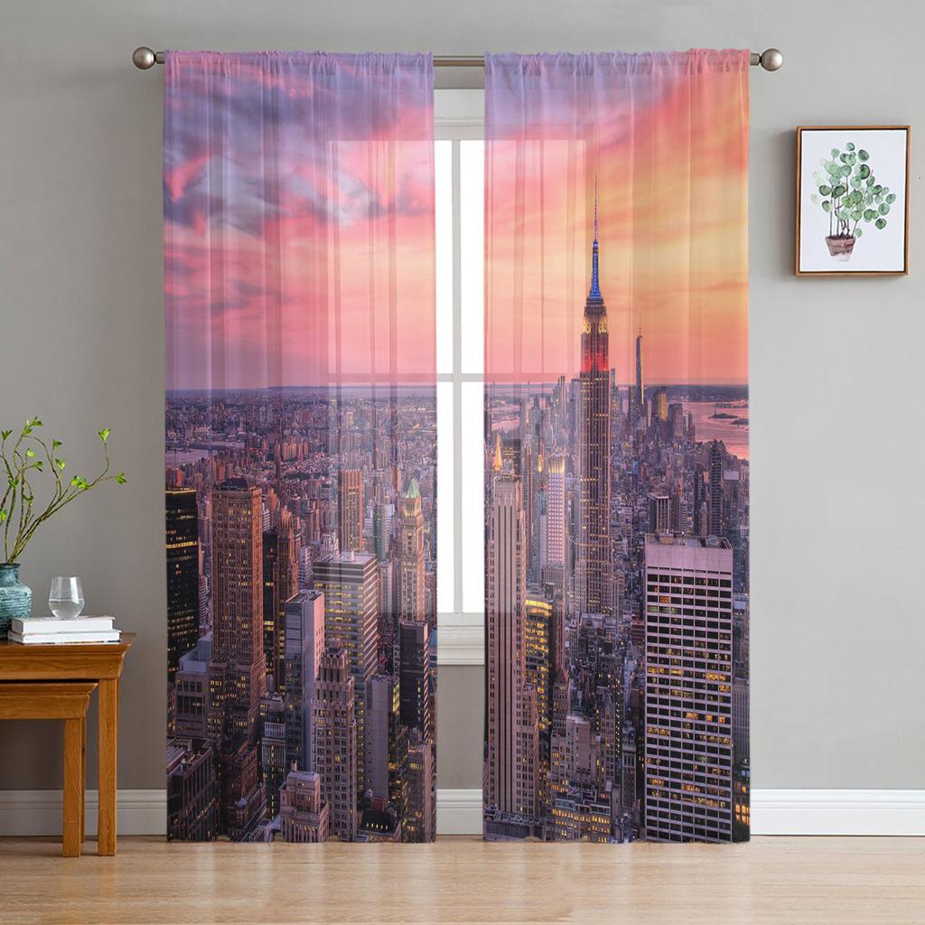 New York City Night Modern Curtains For Living Room Transparent Tulle Curtains Window Sheer For The Bedroom Accessories Decor