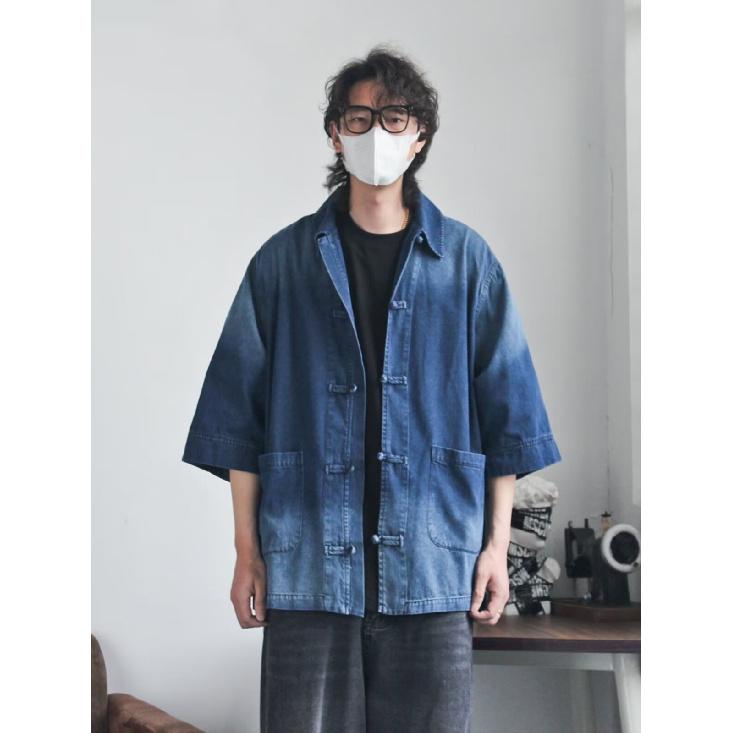 Summer New Chinese Style Vintage Denim Jacket For Men And Women, Loose Retro Button Washed Denim Top