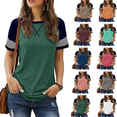 Neues lässiges Damen-T-Shirt mit kurzen Ärmeln und Farbverlauf-Patchwork