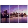Three Piece Picture Canvas Print New York Brooklyn Bridge Purple