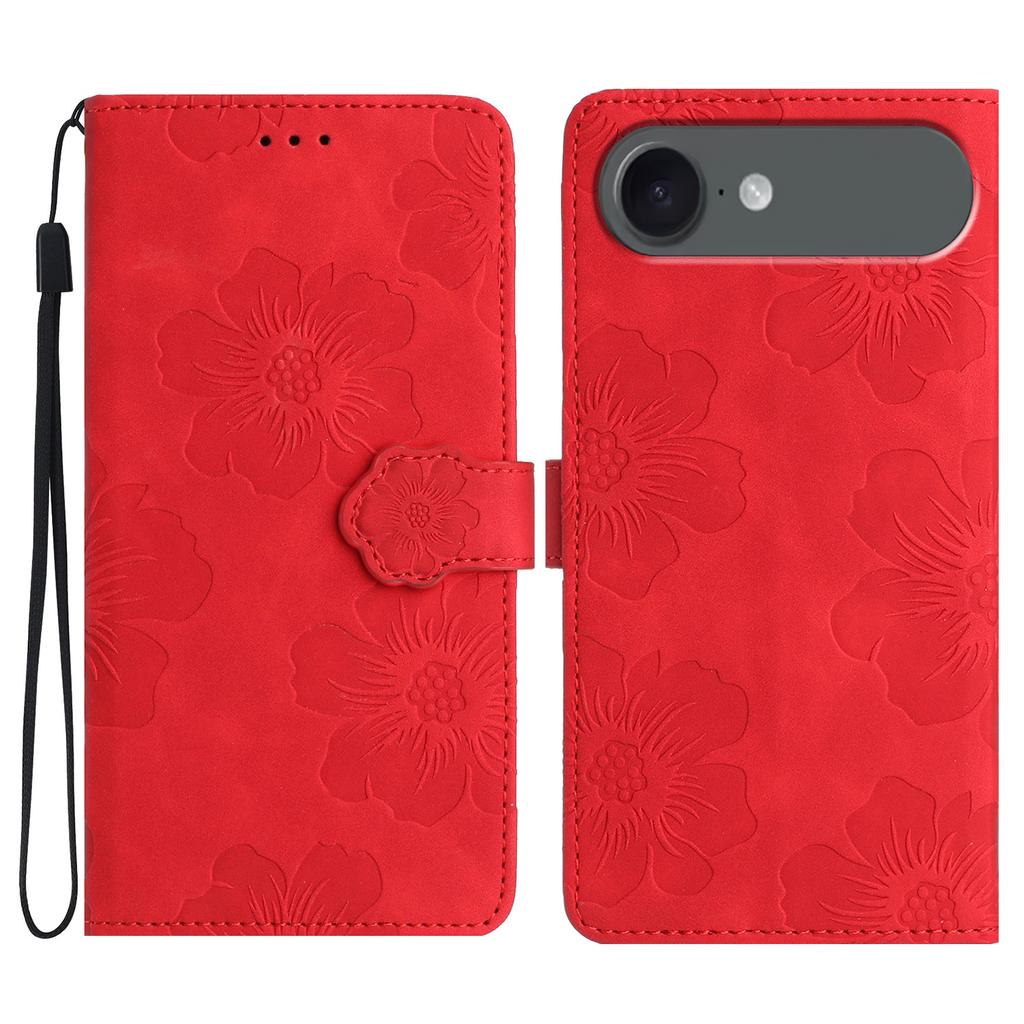 For iPhone 17 Air Case Flower Design Leather Wallet Phone Cover with Wrist Strap