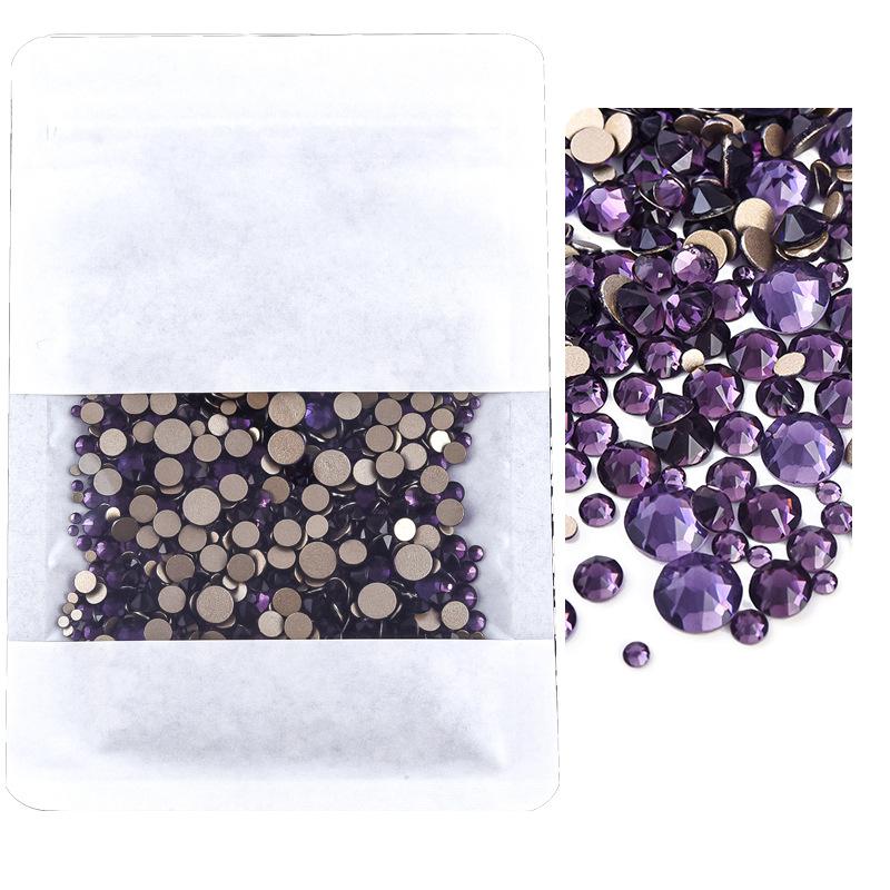 Mixed Size Manicure Gold Bottom Flat Bottom Drill, Glass Eight Large And Eight Small Nail Drill, Jewelry Mixed Size Super Flash Rhinestone