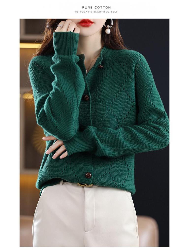 Damen Kaschmirwolle Strickjacke - Gestrickter Rundhals-Pullover für Herbst/Winter Mode