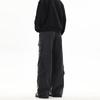 Unisex Vintage Black Distressed Wide-Leg Workwear Jeans with Multi-Pockets - High Street Punk Style