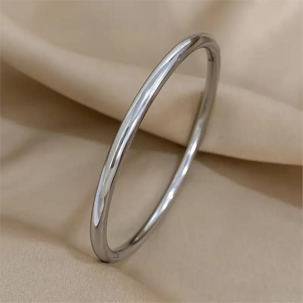Pulsera Redonda Minimalista de Acero Inoxidable Pulido para Mujer Vintage Material Hipoalergénico Prevenir Alergia Joyería Pulsera Regalo