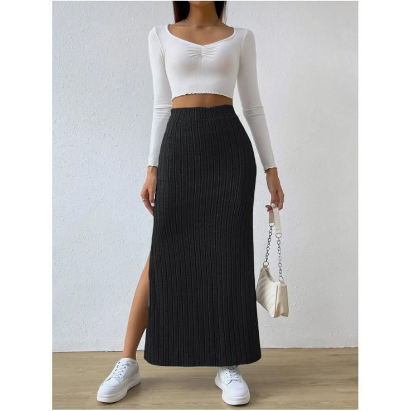 Women's Spring and Fall Half-body Skirt In The Long Section of High-waisted Side Slit Slim Knit Half-body Skirt
