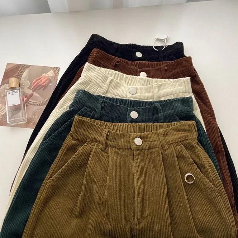 Vintage High Waist Corduroy Pants Women Spring Fall Straight Causal Full Length Trousers Korean Fashion Baggy All Match Pant