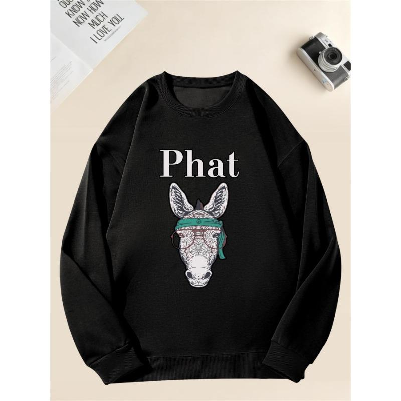 Men's Casual Crew Neck Sweatshirt With Donkey In Headscarf And Glasses Pattern.