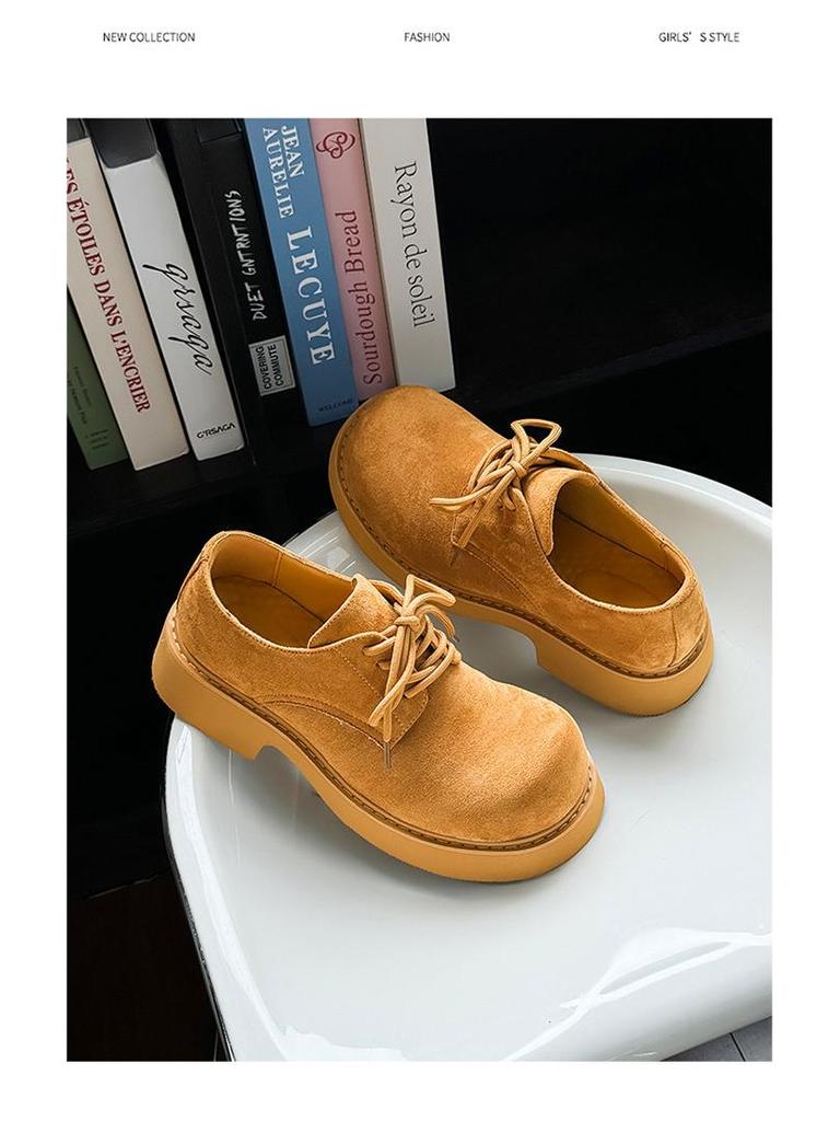 2024 Autumn Unisex Couple's British Style Retro Thick-Soled Casual Leather Shoes 9533-K