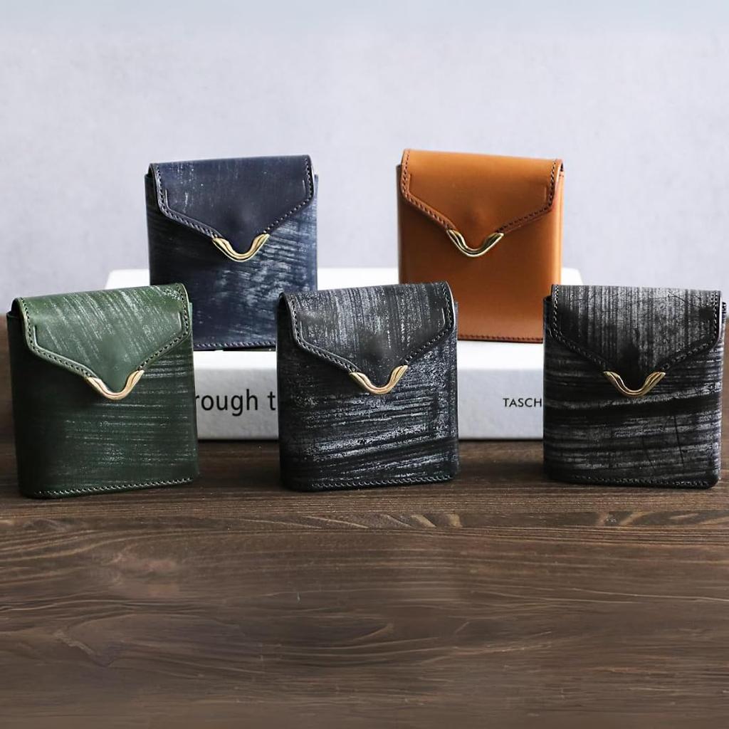 Ikenohata Ginkakuten CRAMP UK Bridle Leather Garcon Slim Wallet for Men and Women (Navy)