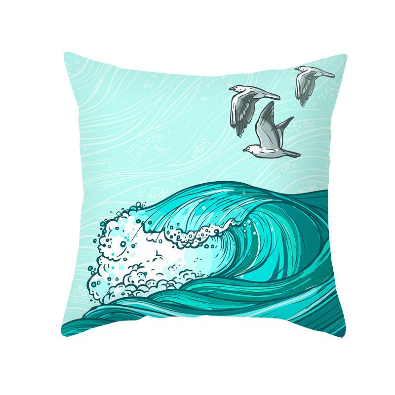 Simple Nordic Style Pillowcase Blue Wave Dolphin Office Sofa Printed Cushion Pillowcase Home