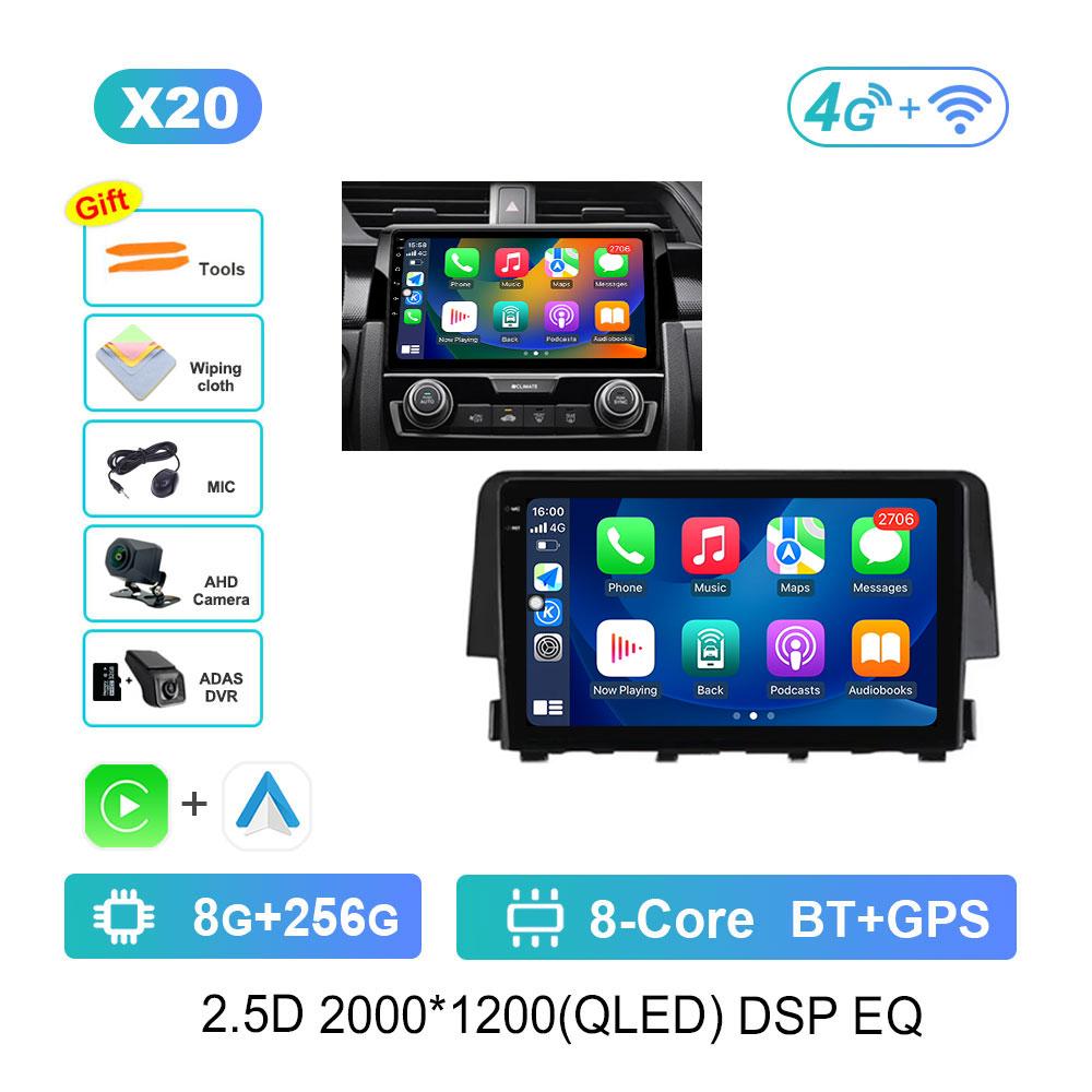 For Honda Civic 10th 2016 - 2021 Android 14 Intelligent System Car Radio Multimedia Video Player Navigation GPS 4G WIFI DSP