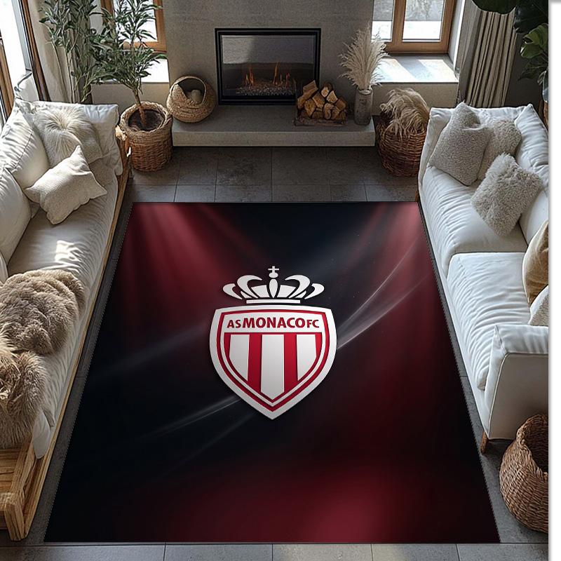 Monaco FC Soccer Football Pattern Soft Area Rug Non Slip Indoor Floor Carpet Sports Decor Mat for Bedroom