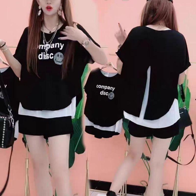 

Plus Size Ladies 100.00kg Casual Shorts Fake Two-Piece Summer Wear Black 4XL [Recommendation 80.00 kg-87.50 kg]]