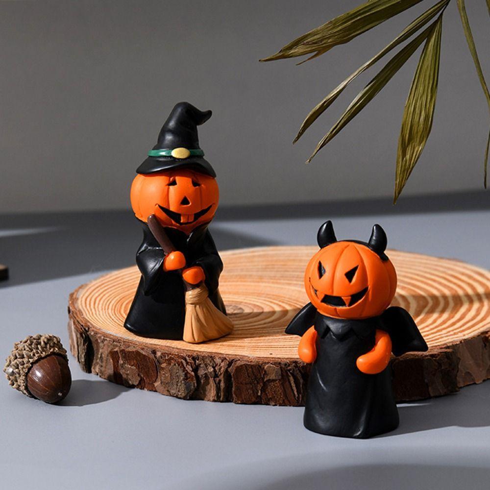 3Pcs/Set Durable Mini Devil Pumpkin Figurine Resin Halloween Ornament  Tabletop Decoration