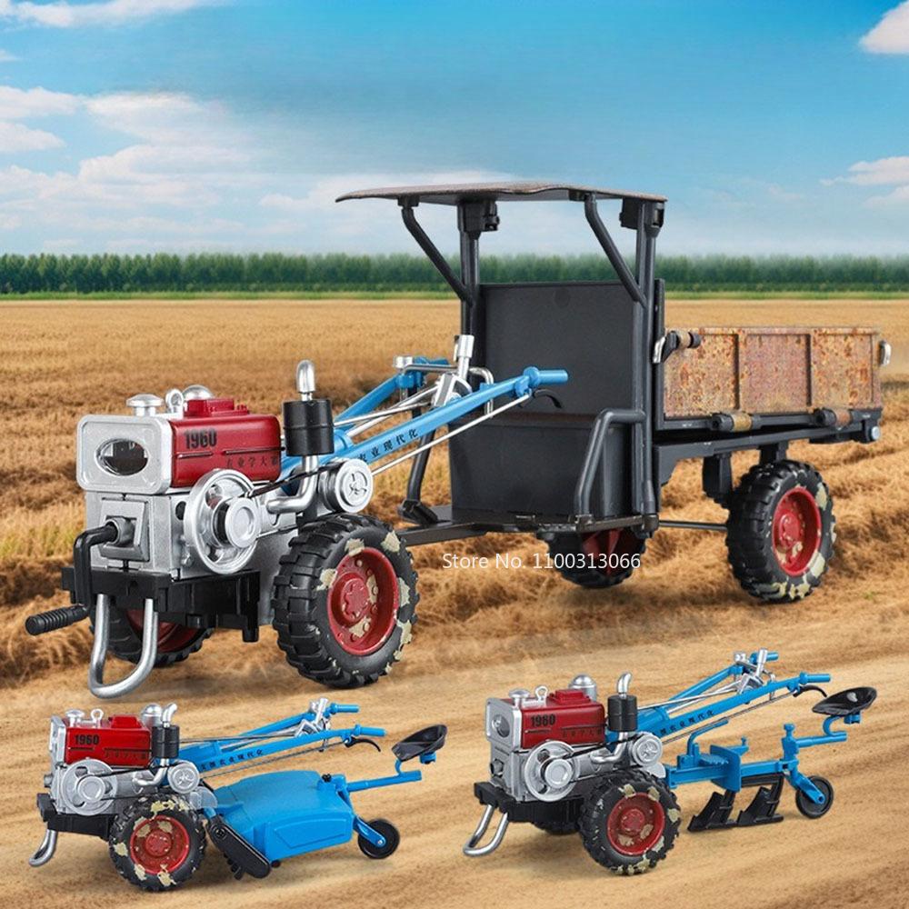 1:24 Alloy Agricultural Walking Tractors Model Cars Toy with Light Music Rear Bucket Raised Lowered Miniature Vehicle Boys Gifts