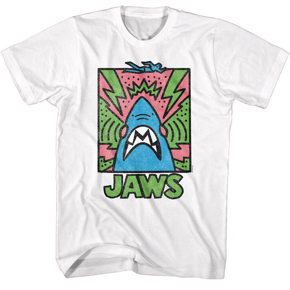 Jaws 70 s Thriller Movie Abstract Doodle Great White Shark Poster Men s T Shirt XL