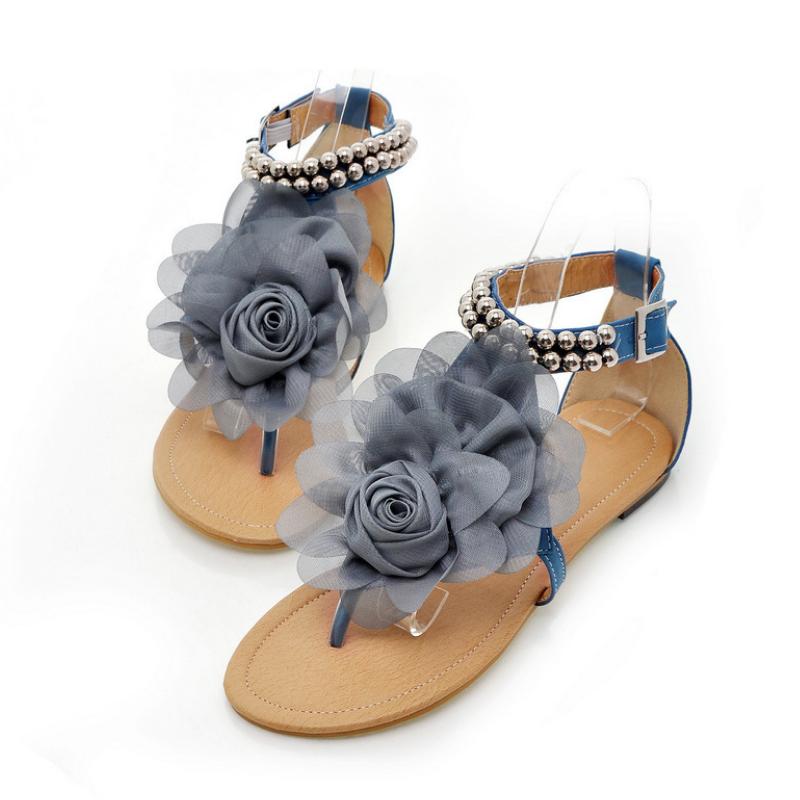 Sandały damskie styl bohemia letnie buty kobieta plaża wygodne sandały na płaskim obcasie sandalias kwiatowe klapki Plus rozmiar 43 WSH4021